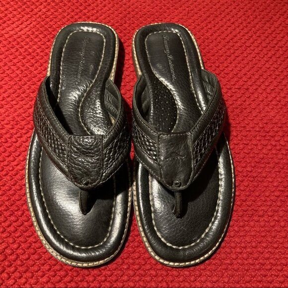 TOMMY BAHAMA Sz 10D Anchors Away Leather Thong Flip Flops Flat Shoes - Picture 11 of 11